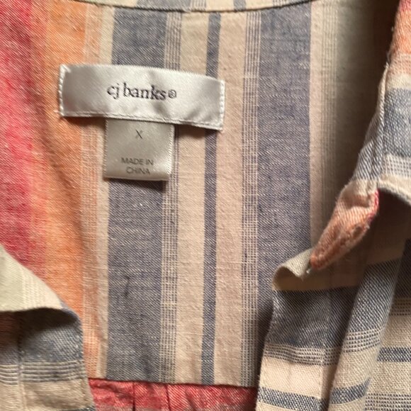 CJ Banks Women’s Striped Button Up Tank Linen Shirt Size X Costal Grandma - Picture 2 of 4